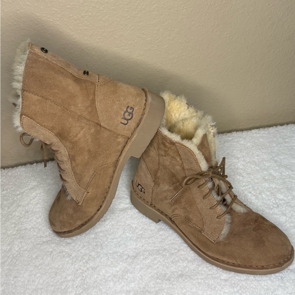 UGG Women's Tan Shearling Lace-Up Boots - Picture 2 of 9